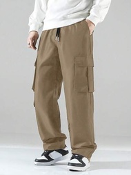Manfinity LEGND 男款寬鬆工作褲，帶有翻蓋口袋和束口腰帶