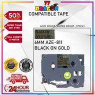 Compatible Tze-811 6mm Black on Gold Tape Label