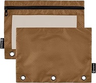 Women 3 Ring Binder Pencil Pouch Zipper Binder Pencil Bags Zip up School Binders Clear Pockets Sepia