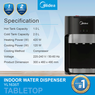 Midea Mild Alkaline Water Dispenser Hot Normal Cold Model: 1631 or 1635 With 4 Halal Water Filter