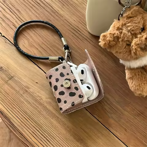 Fashion leather leopard print Earphone cover For Airpods 4 3 2 1 Pro2 Headphones with lashcord charg