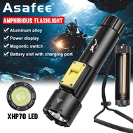 Asafee D-611 Diving Flashlight XHP70 LED Ultra Bright Magnetic Switch Portable Professional Diving F