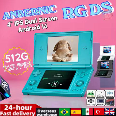 ANBERNIC RG DS Handheld Game Console 4" IPS Multi-touch Dual-screen Flip Video Games Player Android 