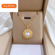 Gold 916 Original Malaya Birds Nest Pearl Charm Gorgeous Full Diamond Necklace Womens Free Box