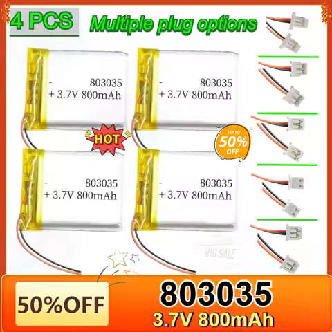 4PCS 803035 800mAh 3.7V Battery Rechargeable for MP3 GPS DVD Bluetooth Recorder Camera Small Fan Led