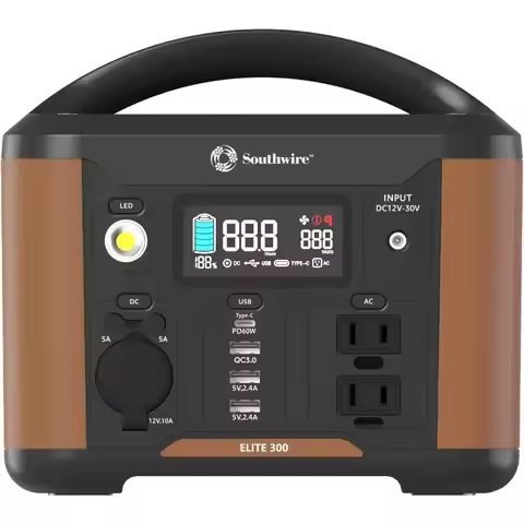 Southwire Elite 300 Series, 296Wh Backup Lithium Battery, 120V/300W Pure Sine Wave AC Outlet, Solar 