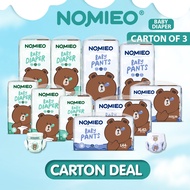 [Carton Sale]NOMIEO Diapers Pants / Tape S M L XL XXL XXXL bundle of 3 Baby disposable diapers