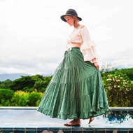 綠色長裙 長裙 女式長 棉裙 長裙 全長裙 波西米亞裙