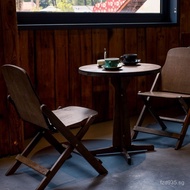 Family Retro Folding Coffee Table Balcony Table and Chair Set Patio Dining Chair Table Leisure Outdo