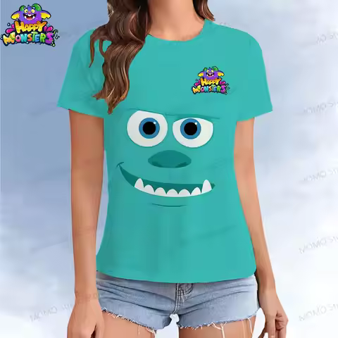 Disney Monsters Inc. Women's T-shirt Kawaii Summer Short Sleeve Y2k Street Wear 2025 XS-3XL T-shirts
