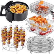 【Quality】 Air Fryer Rack Bbq Skewer Stand Stainless Steel Stackable Grid Grilling Rack For Air Fryer Basket Tray Air Fryer Accessories