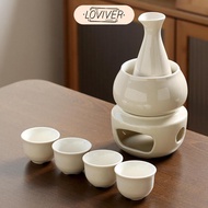 LOVIVER Ceramic Sake Set Cups with Warmer, Professional, Practical, Warming Bowl, Traditional, Sake 