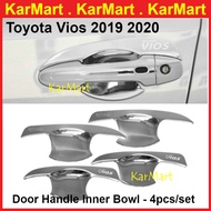 KarMart Toyota Vios 2019 2020 2021 2022 2023 Outer Chrome Door Handle Bowl Black Handle Matt Black Car Accessories Pintu
