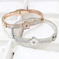 White clover flower titanium bracelet 5 leaf bangle diamond