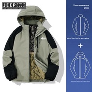 Jeep Spirit 1941 Estd กลางแจ้งกันลมและกันน้ำเสื้อขนเป็ดสำหรับคู่รักฤดูใบไม้ร่วงและฤดูหนาวแจ็คเก็ต