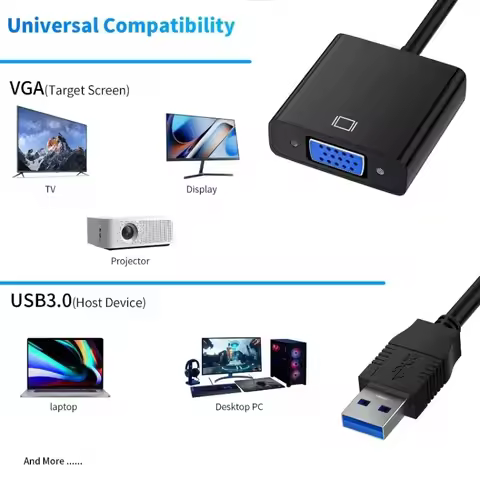 USB to VGA Adapter USB 3.0 to VGA Converter 1080P Multi-Display Video Cable for Laptop Desktop PC to