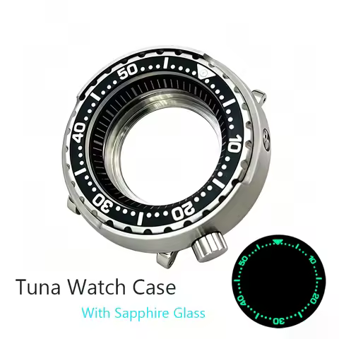47mm Watch Case Luminous Steel Bezel Insert Fits Seiko Tuna Canned NH35 NH36 7S26 Movement Men Watch