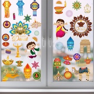 【24H】 Happy Diwali Window Clings, 9 Sheets Diwali Window Stickers, India Festival of Lights Double-S