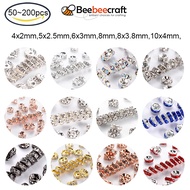 Beebeecraft  50-200pcs 4-10mm Rose Gold Round Crystal Rondelle Spacer Beads Clear Czech Rhinestone Wavy Spacer Beads for Jewelry Making