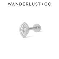 Wanderlust + Co Marquise Bezel Silver Flat Back Earring Rhodium Plated Hypoallergenic Shower-safe Je