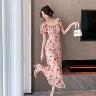 French Dress For Women Rose Printing Long Dress For Women Elegant Hepburn Women Dress Summer Dress F