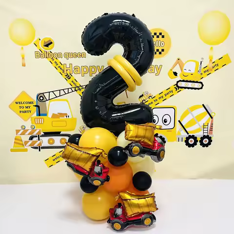 31pcs/set, 32inch Construction Theme Age Number Truck ExcavatorTower With Black Balloon Birthday Par