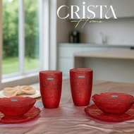 SET OF 6 Embossed Mesh GlassPiece (2 bowls + 2 plates + 2 cups) Crista Home Sai Gon 3 Colors - Produ