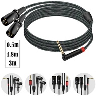 6.35mm TRS Male to Dual XLR Male Y‑Splitter Audio Cable, with 90 Degree Right Angle Plug, Stereo to 