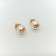 Valentino 范倫鐵諾 V 金色 珍珠 耳環 耳釘