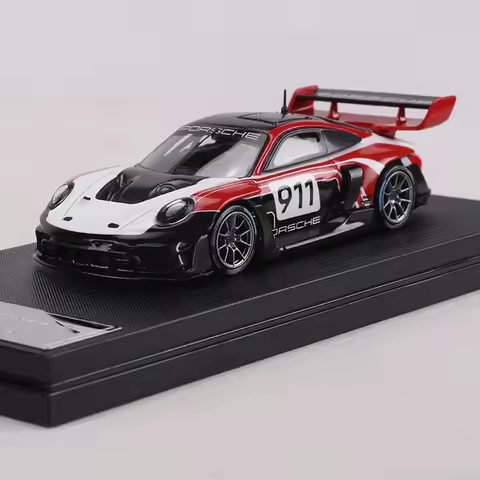 HKM 1:64 911(992)GT3 R Rennsport Classic Brumos large rear wing Alloy Model Car
