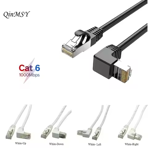 Cat6 Down Angled 1000 mbps network cable 90 degrees Network shielded TV router network cable White 0