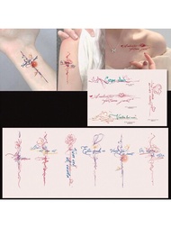 紋身貼紙，10入拉丁語和花紋個性暫時性紋身貼紙，適用於女士手臂鎖骨袖套半臂