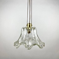 德國吸頂燈 1970 年代 |紋理玻璃燈罩和黃銅吊墜吊燈