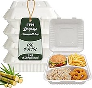 FPN 3-Compartment Paper Clamshell Boxes Compostable 9x9 – Eco-Friendly Biodegradable Takeout Contain