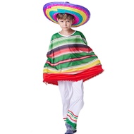 Halloween Mexican Ethnic Cosplay Costume for Kids with Straw Hat