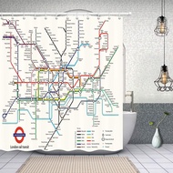 Map Decor City Subway of London Rail Transit Polyester Fabric Waterproof Map Bath Curtain Shower Cur