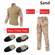 Tactical Combat Set Military Uniform Men Training Shirt Pants Suits (With Elbow Knee Pads )