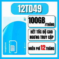 Sim 5G Vina Tốc Độ cao 12TD49 Data Tốc Độ cao 100GB 1 Tháng - Miễn Phí Trọn Gói 12 Tháng Không Nạp T