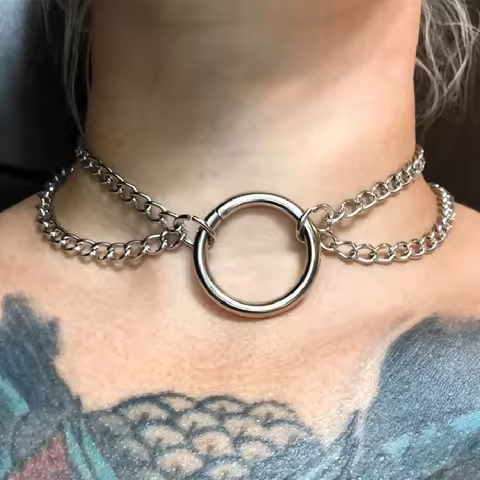 Double Chain O Ring Choker Layered Choker Necklace Goth Punk Alternative Jewelry Bdsm Day Collar Jew