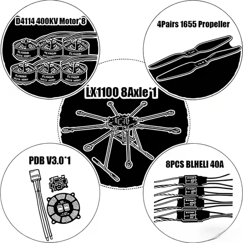LX1100 Full Carbon Fiber 1100Mm Octa-Rotor Frame Blheli 40A Esc D4114 Motor Px4 Pixhawk 2.4.8 M8N Fl