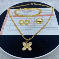 Satu Set Perhiasan Komplit Rantai Emas 999 Set Perhiasan Wanita lengkap Kalung gelang anting cincin 