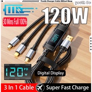 120W Smart Digital Display Charging Cable Tough Nylon Shell Charging Cable for ios15 c Type Micro 6A