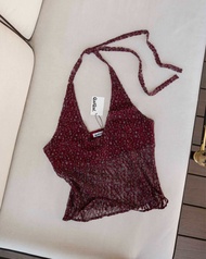 QaiQai Pattern - Lace Halter Top เสื้อลูกไม้ผูกคอ ผ้ายืดซีทรู