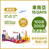 Digi - 東南亞15日【10GB/20GB】高速5G/4G 無限上網卡數據卡電話卡Sim咭 新加坡、泰國、馬來西亞、越南、柬埔寨、印尼