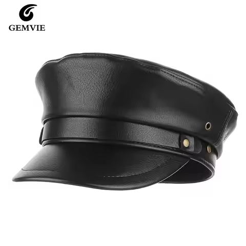 Women Newsboy Hats Vintage PU Leather Military Caps Fiddler Hat Captain Sailor Cap Baker Boy Peaked 