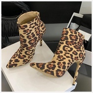 Eileyen Punk Leopard Print Ankle Boots - Women's Zip Detail Leather Shoes