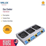 Milux Stainless Steel Body Gas Stove Gas Cooker (Triple Burner) dapur gas MSS 1233 MSS-1233 Gas Dapu