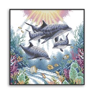 Dolphins - Cross stitch kit 14CT printed canvas