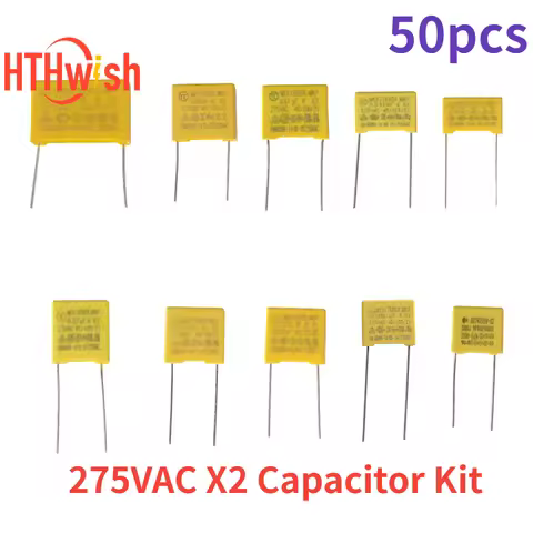 50PCS 102K~105K Polyester Film Capacitors Pack 275VAC X2 Capacitor Assorted Kit 0.047UF 0.1UF 0.22UF