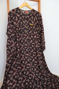 Midi dress jumbo bahan rayon premium motif bunga etnik busui wudhu friendly terbaru kekinian